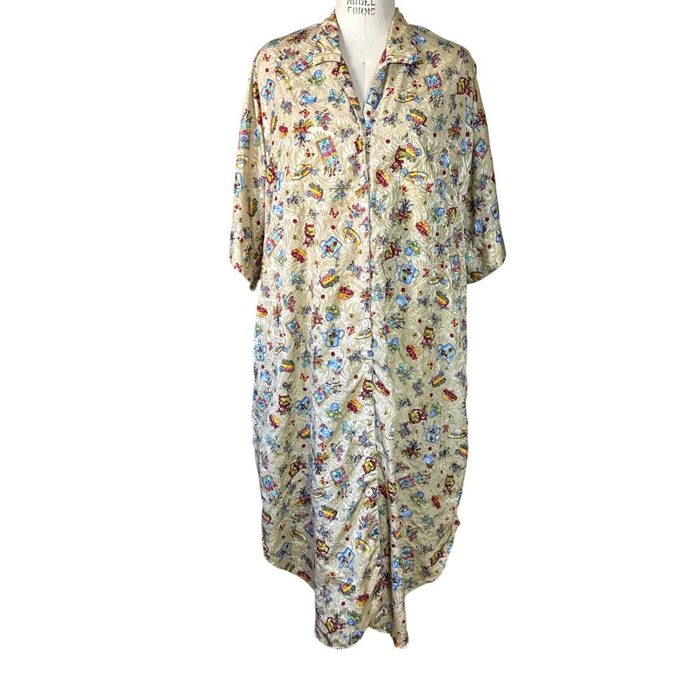 Vintage La Nuit Intimates Gardening & Flowers Themed Caftan XL